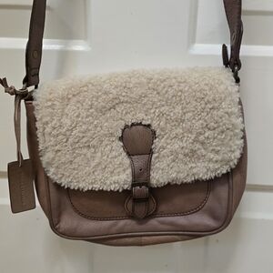 Shearling Flap Crossbody Bag - Brown and Cream Genuine Leather